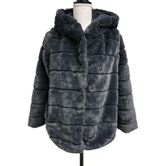 Apparis Goldie Faux Vegan Fur Oversized Hood Jacket Carbon Gray Women’s Size XS - Picture 3 of 11